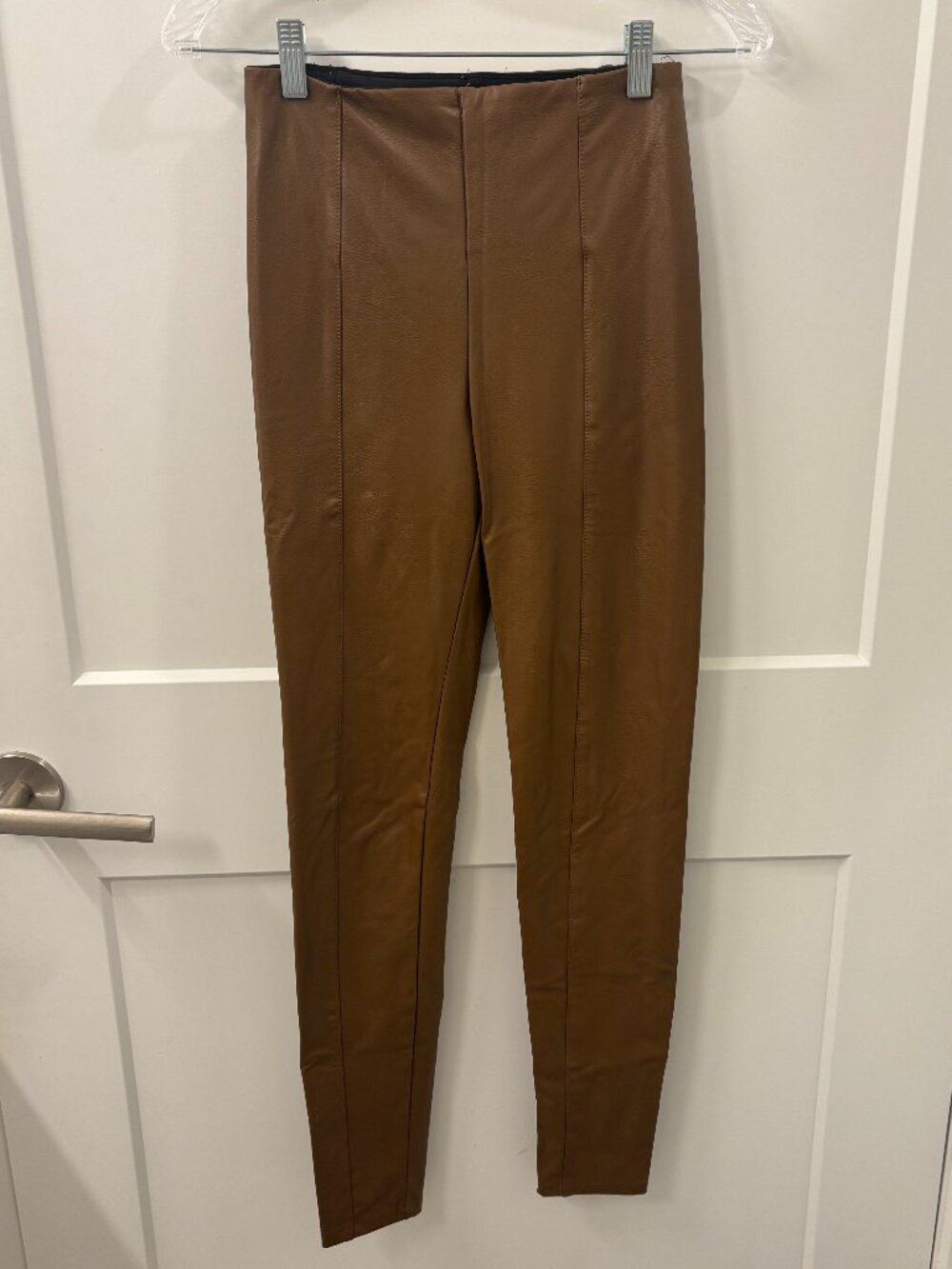 Lyssé Faux Leather Pull-On Skinny Legging Pants Tan High Waist Size Small